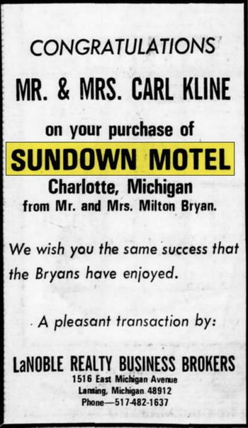 Sundown Motel - May 1973 Ad (newer photo)